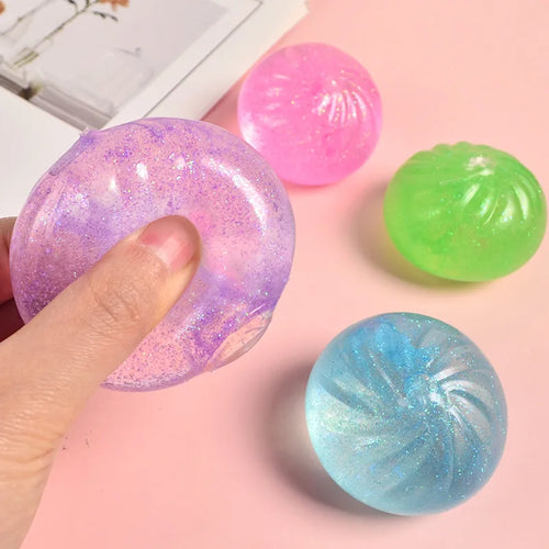 Mini Squishy Dumpling Realistic Bun Sensory Fidget Toys Colored Glitter Steamer Bun Decompression Ball Small Squeezable Toys