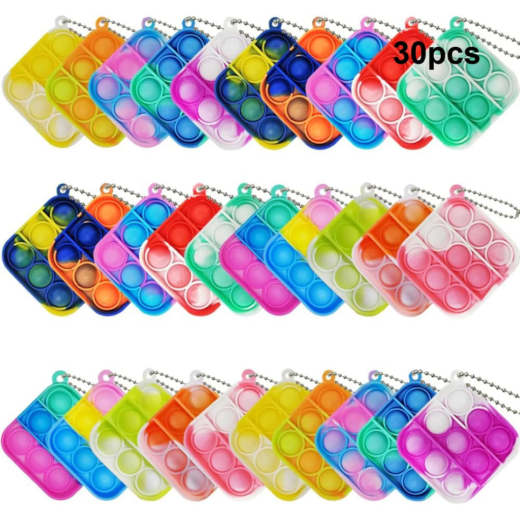 30Pcs Mini Pop Keychain It Fidget Toy Bag Children's Classroom Prizes Carnival Birthday Gift Bag Stuffing Year-end Student Gifts