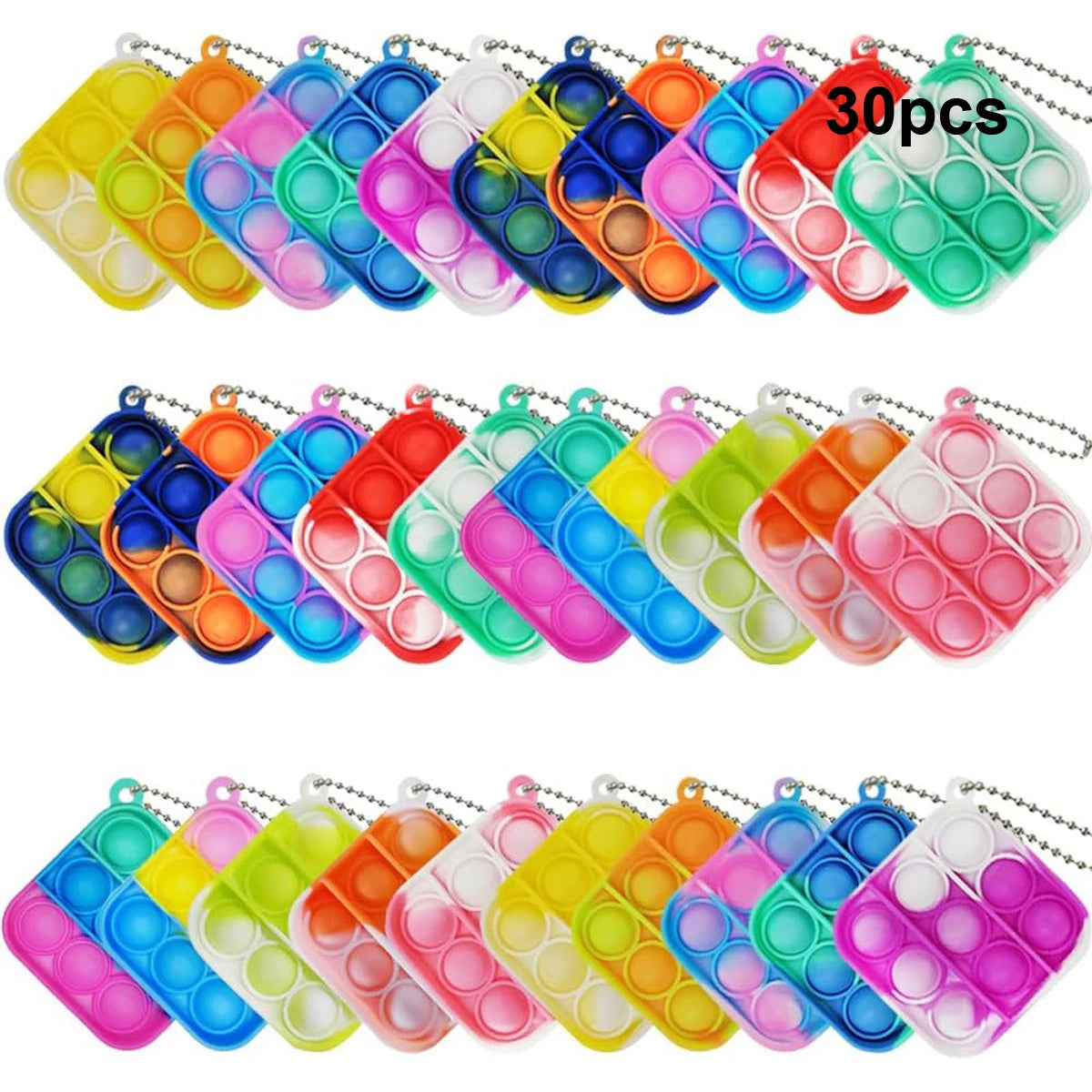 30Pcs Mini Pop Keychain It Fidget Toy Bag Children's Classroom Prizes Carnival Birthday Gift Bag Stuffing Year-end Student Gifts