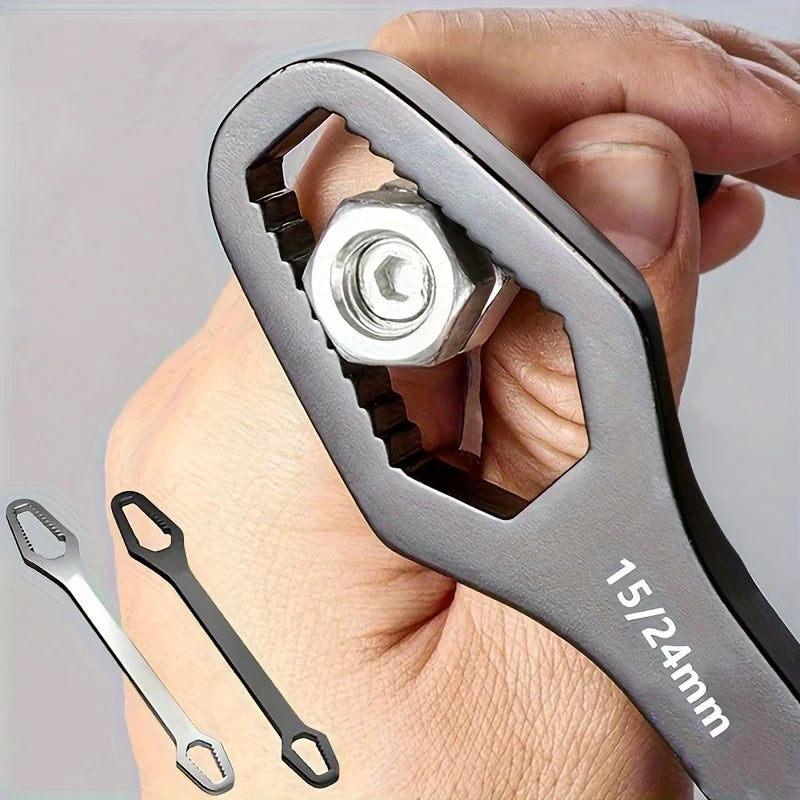 1pc Universal Double Ended Wrench, Self-Tightening 3-17mm Screw Nuts Repair Wrench, Double-Headed Ratchet Spanner, Adjustable
