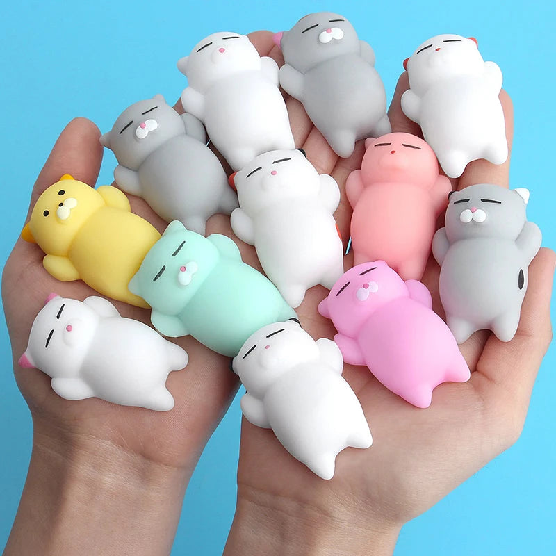 50-5 PCS Random Kawaii Mochi Squishy Fidget Toy Mini Cute Soft Cat Anti Stress Reliever Sensory Squeeze Xmas Gift for Adult Kid