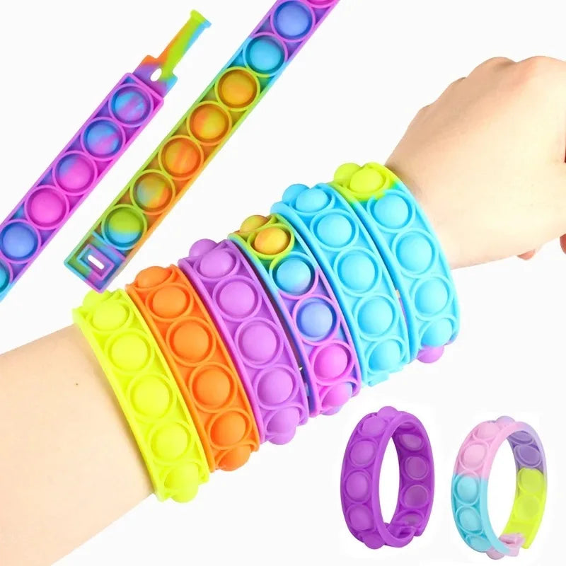 Popite Squeeze Bubble Bracelet Push Bubbles Relieve Fatigue Depression Silicone Bracelet Stress Relieve Fidget Toy relax pop
