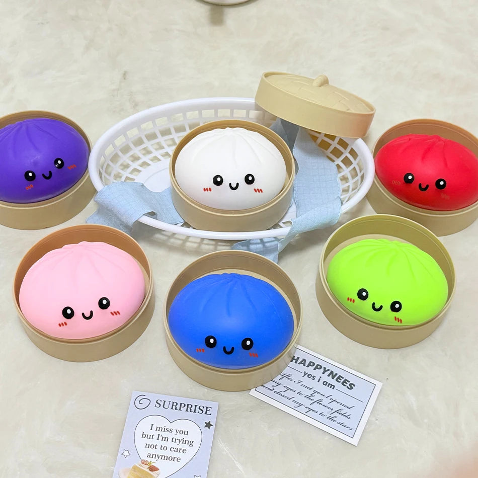 11 Styles Realistic Giant Dumpling Squeeze Toy With Bamboo Steamer Soft Dough Ball Decompression Fidget Toy Funny Creative Gift